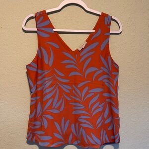 LOFT Outlet Orange and Blue Leaf Print Tank Top